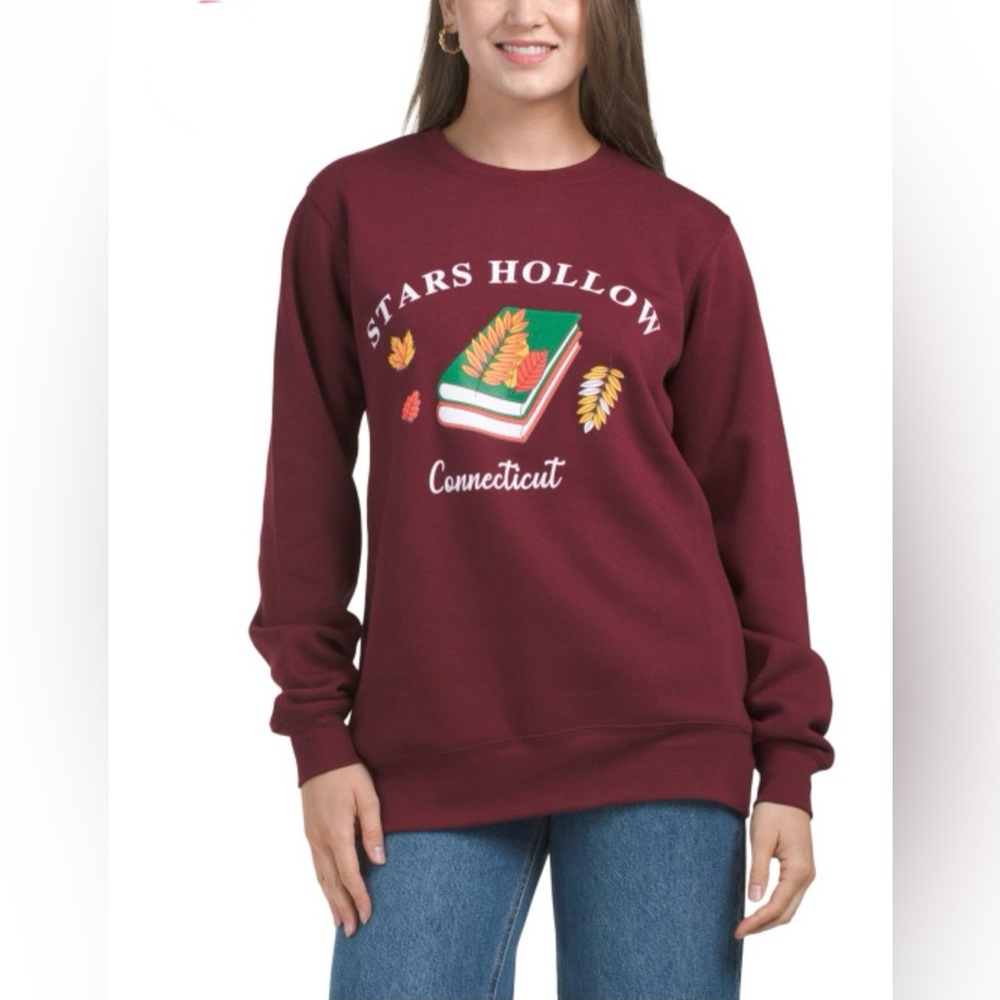 NWT Gilmore Girls Stars Hollow book stack Maroon Sweatshirt- XL